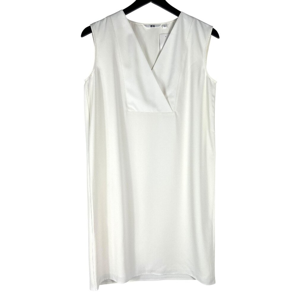 NWT Uniqlo Women's Drape Sleeveless V-Neck Mini Dress in Off White Size S